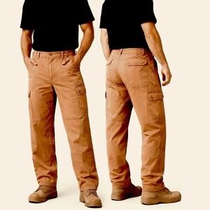 Duluth Flex Fire Hose Brown Work Pants Mens 35x32 (Actual 34x30) Stretch Cargo